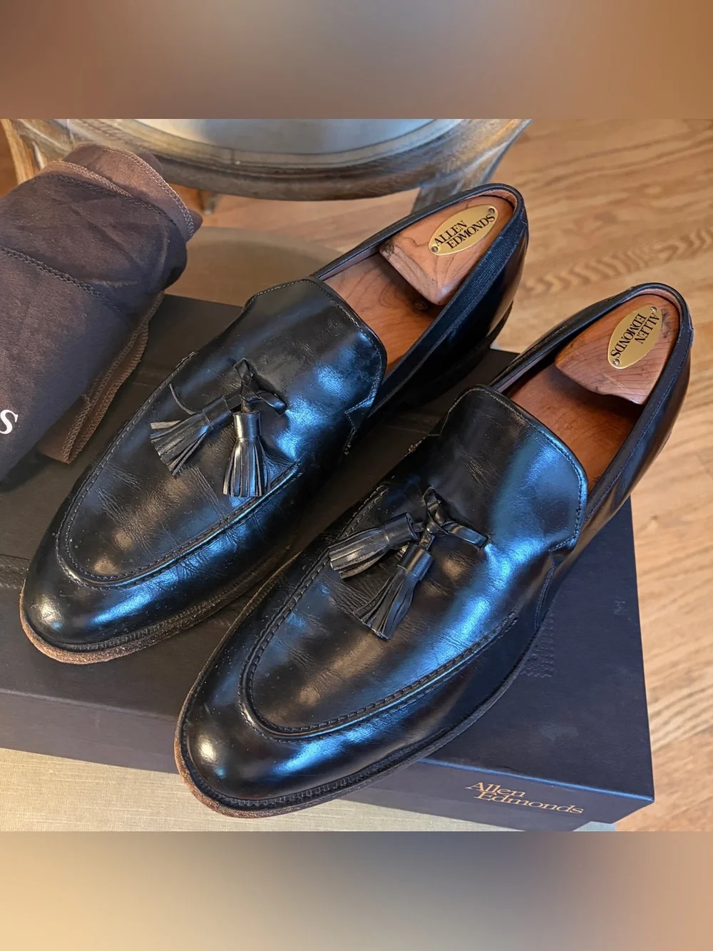 Allen Edmonds men's Ethan All Leather Tassel Loafers 10C Black WITH BOX